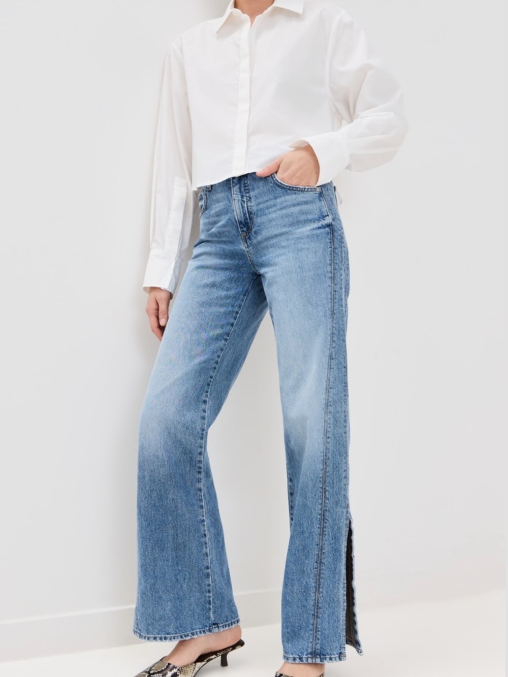 TWP Split-Side Wide Leg Jeans in Light Blue